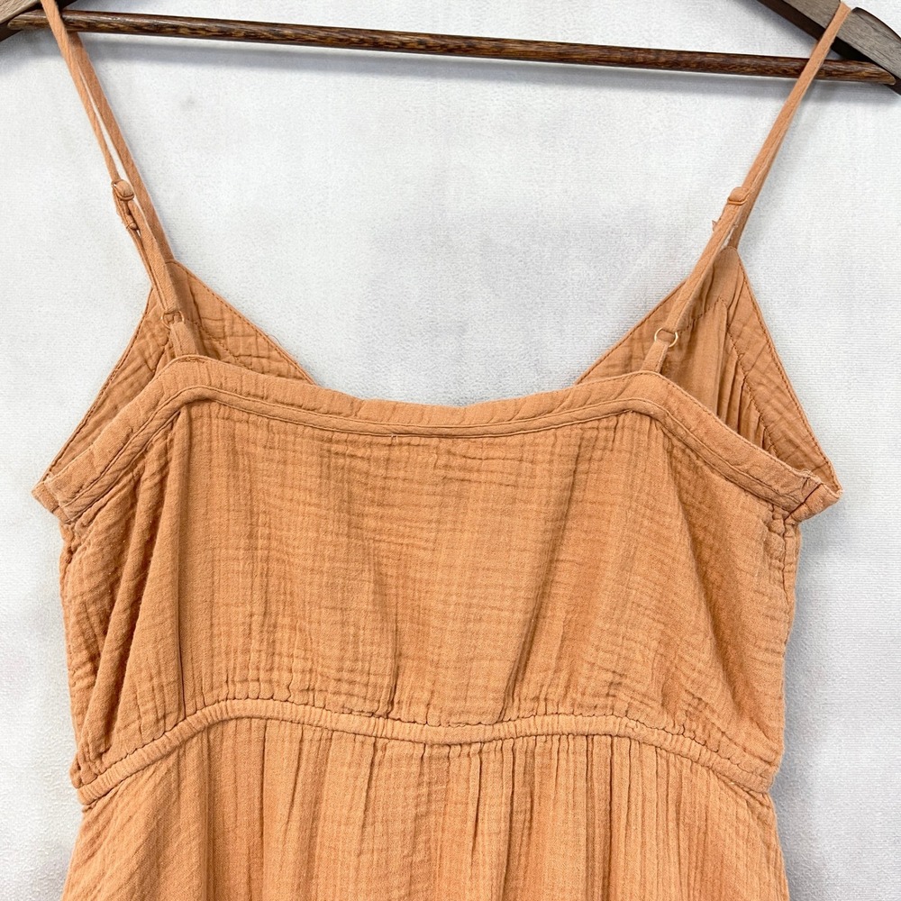 Aerie Dress Womens Medium Orange Cotton Gauze Henley Boho Ruffle Hem Minimalist - Picture 7 of 13